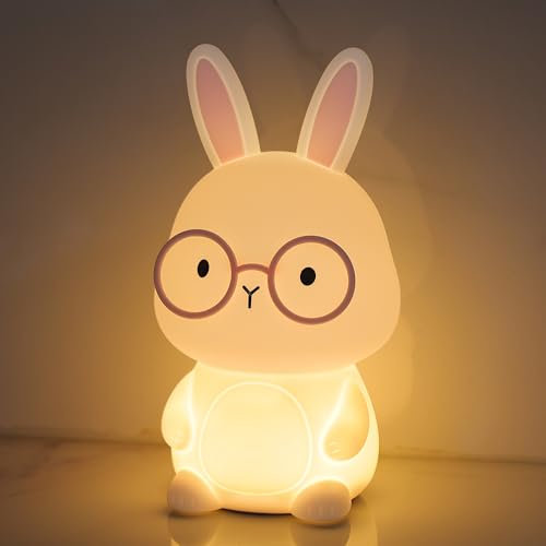 Anywin Bunny Nachtlicht, Silikon Kaninchen Lampe Dimmbares Kinderzimmer Nachtlicht, wiederaufladbare warme Beleuchtung und bunte Nachttischlampe mit 30 Minuten Timer Geschenke für Jungen, Mädchen