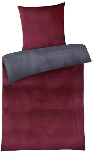 Carpe Sonno Cashmere Touch Bettwäsche 155x220 cm – Anthrazit Bordeaux | Kuschelige Winterbettwäsche aus Teddy-Fleece-Plüsch | warm & flauschig | Deckenbezug + Kissenbezug 80x80