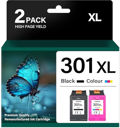301 XL Ink Cartridges Black and Colour Remanufactured Replacement for HP 301XL 301 Ink Cartridge Combo Pack Work with DeskJet 2540 2050 Envy 4500 5530 5532 OfficeJet 2620 2622 4630 Printer (2-Pack)