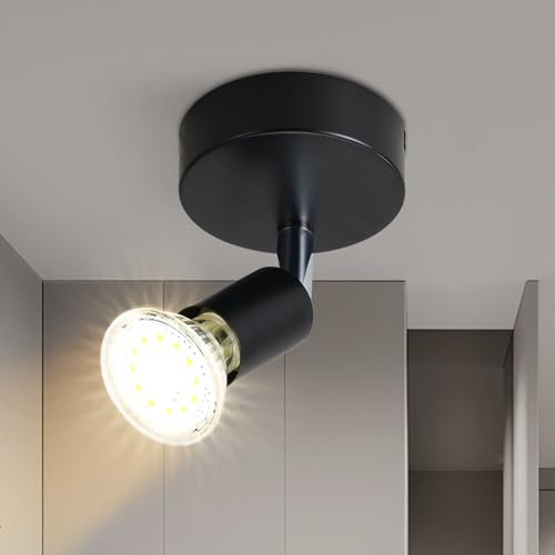 Lichtmaler LED Deckenspots GU10 Deckenleuchte - Deckenstrahler Schwarz 1 Flammig Schwenkbar 330° Wandleuchte Deckenlampe Wand Flurlampe Schlafzimmer Badezimmer Küche Ohne Leuchtmittel