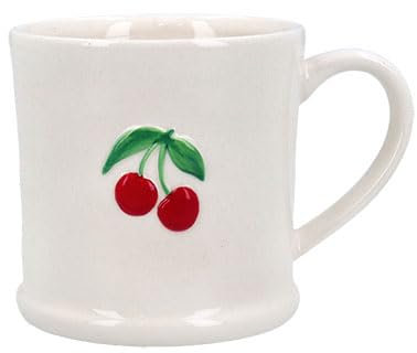 Gisela Graham Ceramic Cherry Design Mini Mug, White