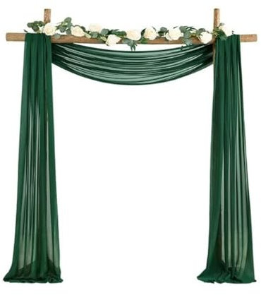 Pmnzdy Vorhang für Hochzeit 2 Stück 75x600cm Hochzeitsbogen Querbehang Tüll Gardinen Traubogen Organza Drapierstoff Foto Hintergrund Dekostoff für Geburtstags, Partys, Bankett Dekorationen Dunkelgrün