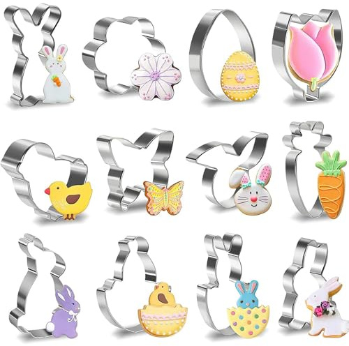 12 Stück Ausstechformen Ostern Set, Osterhase Ausstecher Ei Karotte Plätzchenausstecher, Ostern Basteln, Ostergeschenke für Dekoration Keks, Kuchen, Plätzchen und Gebäck