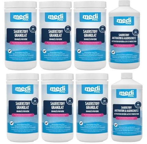 Medipool Mega Sparset XL Sauerstoff Granulat 6X 1 kg und Sauerstoff-Aktivator mit Algenschutz 2X 1 L