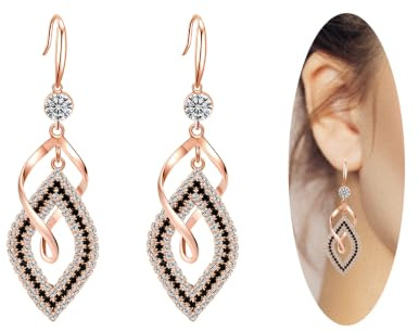 Bohemian Long Drop Dangle Earrings for Women, Boho Chic CZ Wedding Jewelr | 14K Gold 925 Sterling Silver Hypoallergenic Handmade Linear SwirlWire Diamond Earrings,Christmas,Mother's Day,Gifts for Women