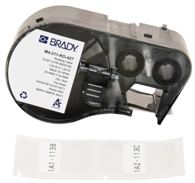 Brady B-427 Etikett für BMP41, BMP51, M511, M410, M510 auf Schwarz auf Weiß, Transparent, 30.48mm, Packung a 150 Stück