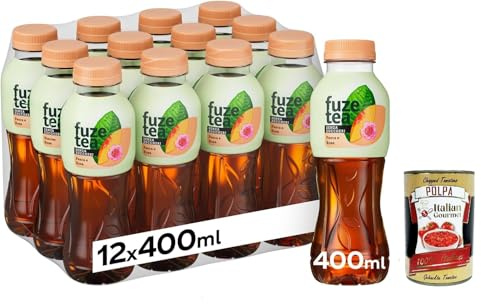 Italian Gourmet Tè Freddo Pesca Rosa Erfrischungstee 12 x 400ml zuckerfrei | Bevanda analcolica aromatizzata, gusto leggero; gekühlt genießen, Gesamtnettogewicht 4,8 L + Kostenlos Polpa 400g