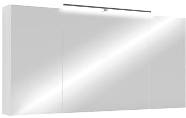 byLIVING Spiegelschrank Spree, Korpus Mattweiß Spiegeltüren | Hängeschrank, Soft-Close-Funktion, inkl. LED-Beleuchtung, Badschrank mit Stecker- und Schalterdose, B 120, H 60, T 20 cm
