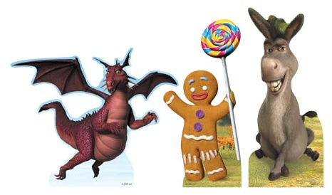 Star Cutouts SC4740 Shrek Regal Top Pack – Gingy, Esel und Drache, 28 cm Pappaufsteller | Offizielle DreamWorks Party- und Raumdekorationen