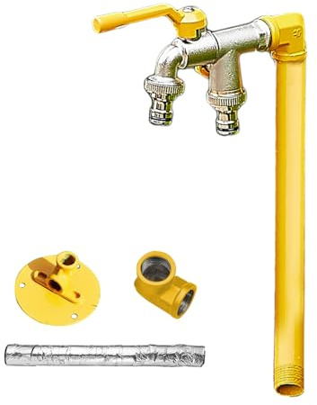 Outdoor Floor Mounted Water Tap, Stainless Steel Vertical Garden Faucet Double Outlet Antifreeze Outdoor Multicolor Multiple Sizes(Yellow,60cm/24in)