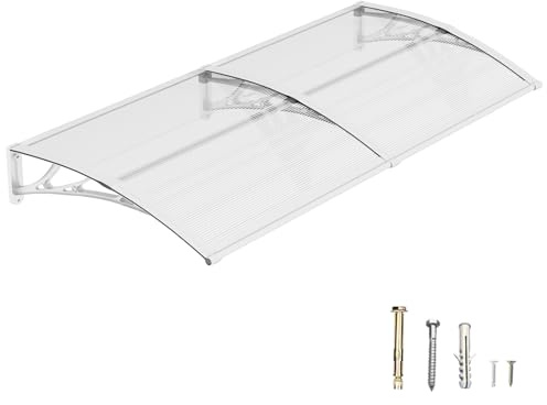 DAWNINGHOMM Auvent de Porte d’Entrée 100 × 150 cm, Marquise en Polycarbonate Transparent, Toit de Protection Résistant Contre la Pluie et Les Rayons UV, Gris pour Maison et Entrée