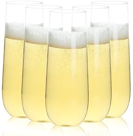 Goodluck 24 Pack 9oz/255ml Plastic Champagne Flutes | Clear Shatterproof Champagne Flutes Plastic, BPA-Free Round-Bottom Tumblers for Prosecco, Cocktails, Picnic, Wedding, Party