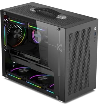 Kompatibel mit Power Train X100 Pro PC-Gehäuse, M-ATX/ITX | Transparente Seitenwand, unterstützt 240-mm-Radiator, Typ-C-Frontanschluss, Tragegriff.(X100 PRO Black)