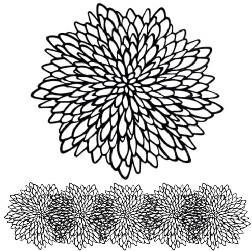 Placemat 6er Packung PVC Tischsets mit Blumenmuster Schwarz 38x38cm | Perforiert wärmeisolierend leicht zu reinigen wiederverwendbar