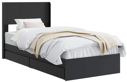 vidaXL Bettgestell mit Stauraum und Kopfteil Schwarz 90 x 190 cm, Moderner Stauraum-Bett, rechteckiger Rahmen, Elegantes Kopfteil, minimalistischer Stil, praktisches Möbelstück