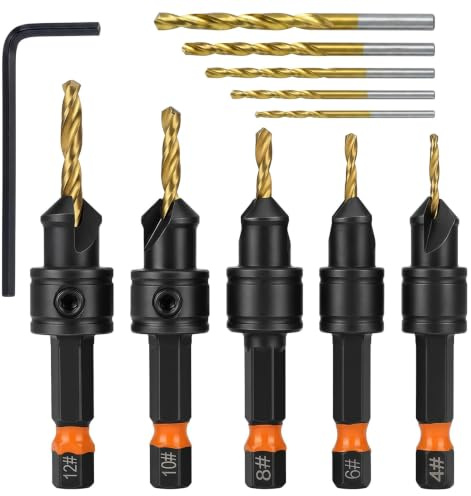 11 PCS Countersink Drill Bit Set #4#6#8#10#12 for Woodworking | Wood Counter Sink Drill Bits Screws Adjustable Bit Holder for Drilling Holes in Wood, Composite Panels, and Plastics