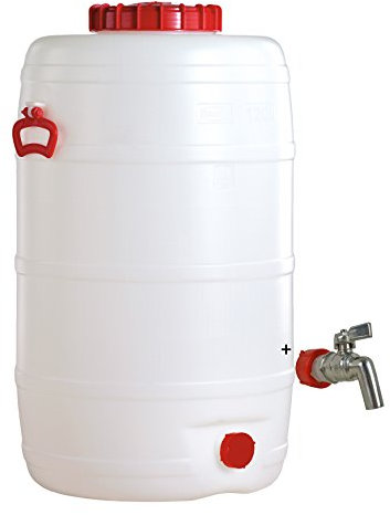 Graf Getränkefässer Saftfässer Kunststoffässer 10-500 Liter (Graf Getränkefass Rund 120 Liter mit Messing Auslaufhahn 3/4)