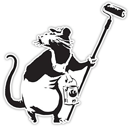 Pack of 4 Banksy Rat with Paint roll Design | Wall Art Graffiti Vinyl Sticker | Urban Art Window, Car, Laptop Decal (Small - 5x5cm)