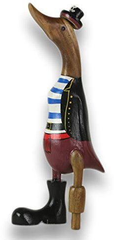 ART-CRAFT Anatra in legno, decorazione da giardino, statuetta in legno di bambù e teak, dipinta a mano, altezza 25 cm