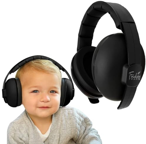 Fridaybaby - Protección para los oídos bebés y recién nacidos (0 a 2 años) – Cómodo ajustable con cancelación de ruido Auriculares bebé reducción aviones, fuegos artificiales, conciertos. negro