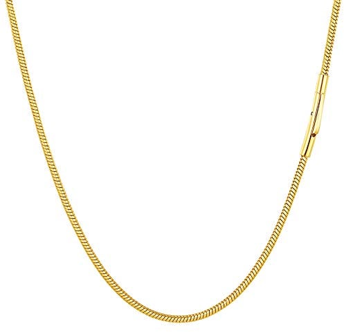 PROSTEEL Gold Snake Chain Necklace with Sturdy Clasp, 2MM Thin Chain for Adding a Pendant 18 inches
