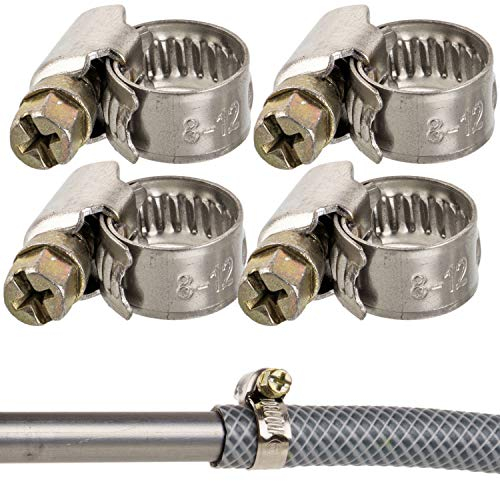 Schlauchschellen mit Schneckenantrieb, 4 Stück, Spannbereich Ø 8-12 mm, für 3/8 Schläuche, W2 Edelstahl, Kreuzschlitz SW7, 9 mm Bandbreite, Fixierung von Waschmaschine, Spülmaschine Anschluss