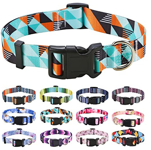 Mihqy Collier pour Chien, Motif Tendance avec Boucle à dégagement Rapide, Bohème, Fleur, Géométrique, Tribal Design, Collier Classique, pour Petits, Moyens et Grands Chiens(Géométrie,S)
