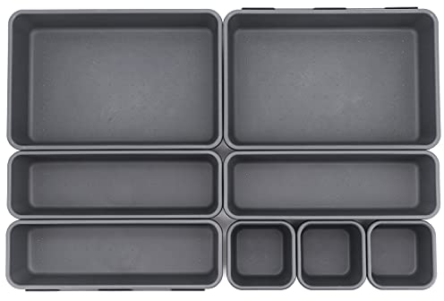 JJoexyfit 8 Pack Desk Drawer Organisers, Interlocking Drawer Dividers with 3 Sizes, Versatile Storage Boxes Drawers Organizer for Kitchen, Office, Makeup, Bathroom (Black)