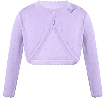 Aislor Mädchen Strickjacke Schulterjacke Jacke Festlich Bolero Spitze Blumen Kinder Jäckchen für Hochzeit Kommunion Taufe Gr. 86-140 C Lila 122-128