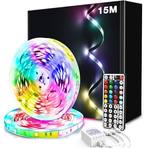 phopollo Led Lights for Bedroom, 7.5m×2 Led Lights with 44 Keys Remote Control, Flexible 12v 5050 RGB Color Changing Led Lights