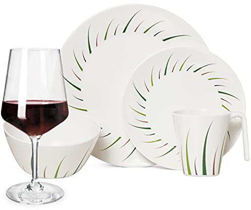 Vaisselle de camping en mélamine pour 4 personnes - Design citron vert - 16 pièces - Verres à vin rouge - Vaisselle de table de pique-nique BBQ