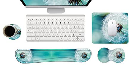 Handballenauflage Tastatur + Mauspad + Handgelenkauflage + Untersetzer, Memory Foam 4-in-1 Handgelenkauflage Mauspad-Set für Computer, Laptop, Zuhause & Büro (Löwenzahn)