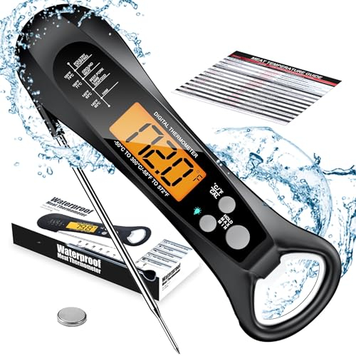 Fleischthermometer zum Kochen, schnelles und präzises digitales Lebensmittelthermometer mit Hintergrundbeleuchtung, Magnet, Kalibrierung und faltbarer Sonde für Frittiere, Grillen, Braten, Truthahn