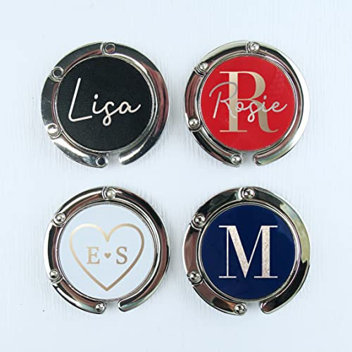 eBuyGB Personalised Foldable Purse Hook, Folding Handbag Table Hanger, Portable Bag Hanger, Desk Hooks - Chose from 4 Designs (Red)
