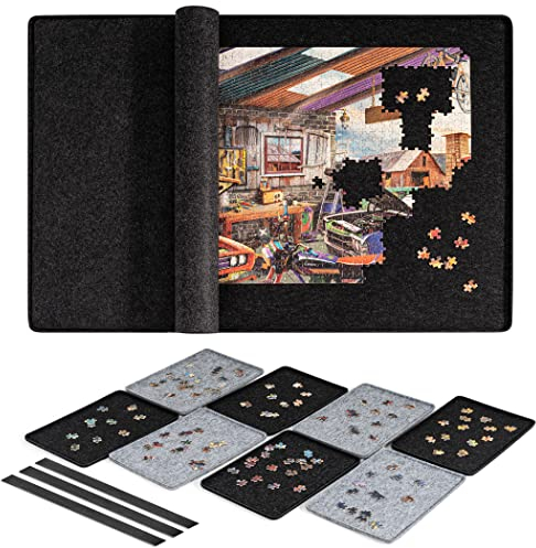 Lavievert Jigsaw Puzzle Board with Cover & 8 Sorting Trays, Portable Puzzle Mat, Lightweight Felt Puzzle Table for Adults, Large Puzzle Storage Saver Holder for Up to 1500 Pieces - Black
