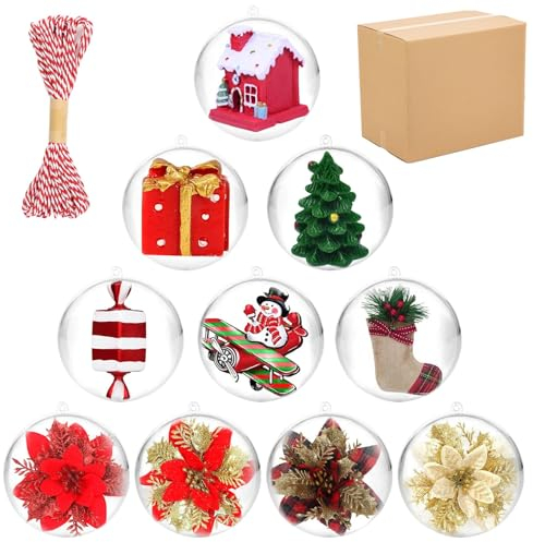 Surflyee 20 Stück Weihnachtskugeln, 5CM Kugeln zum Befüllen, Plastik Transparente Acrylkugeln Zum Befüllen, Christbaumkugel, Acrylkugeln mit Aufhänge-öse, Weihnachtsbaum Kugeln(5CM)