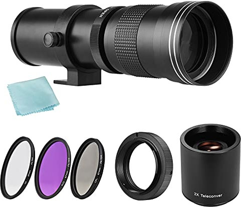 Andoer Camera MF Super Telephoto Zoom Lens T Mount UV/CPL/FLD Filters Set 2X 420-800mm Teleconverter Lens T2-AF Adapter Ring for Sony AF Mount A900/ A850/ A700/ A580/ A560/ A550/ A500/ A99/ A77