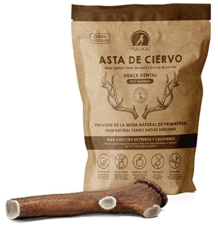 MAIKAI Corno di Cervo per Cani Grandi M – Masticativo Naturale Senza Punta – Osso Inodore Antitartaro – Giocattolo Antistress Resistente – Snack Lunga Durata