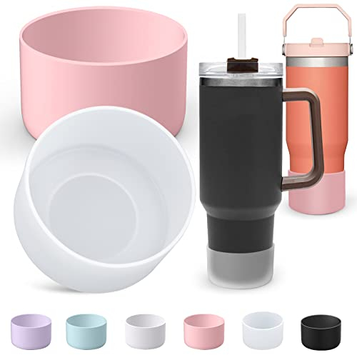 AIERSA Silikon-Kofferhülle für Stanley Quencher Becher mit Griff, für IceFlow 590 ml, 850 ml, schützende Wasserflaschen-Abdeckung für Stanley Tumbler-Zubehör, transparent und rosa, 2 Stück