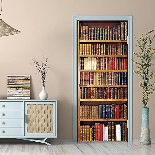 3D Türaufkleber Bücherregal 77 X 200 Cm Türtapete Selbstklebend Türposter - Fototapete 3D Effekt Türfolie Poster Tapete Wandtattoo Diy Selbstklebende Wandbild Pvc Wasserdichte Tapete