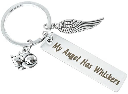 Enkrio Schlüsselanhänger für Haustiere, Gedenkgeschenk, Katze, Engel, Schlüsselanhänger mit Aufschrift My Angel Has Whiskers Loss of Cat, Sympathie, Geschenk, Gedenkschmuck, Geschenk,