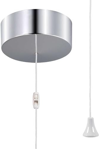 ElekTek UK Safety Approved Chrome Bathroom Light Pull Switch, EN 60669-1 CE Mark, Earth Terminal, Metal Plated Ceiling Mounted, White Cord/String, 6A 250V, 1 or 2 Way Use, Full Wiring Instructions