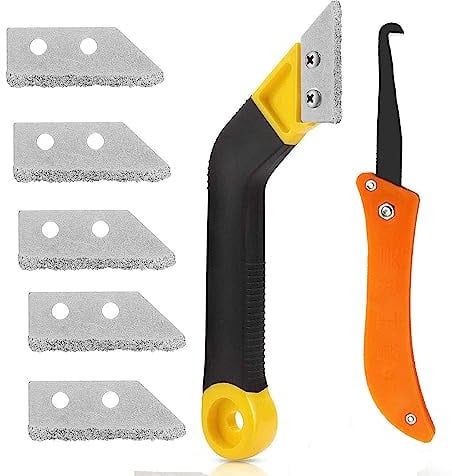 8 Pcs Pro Grout Removal Tool, Grouting Tool with 5 Pieces Extra Replacement Accessories, Grouting Rake Tile Grout Hand Saw Angled Grouting Clean Remover for Tile Cleaning