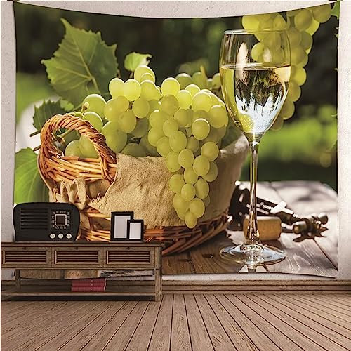 Banemi Wandteppich Schlafzimmer, Goth Tapestry Grün Polyester Grüne Trauben Trinkglas Wandteppich Deko Wand Wohnzimmer 260x240cm