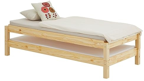 IDIMEX Stapelbett RINO 90x200 cm 2er Set in weiß aus Kiefer Massivholz, Kinderbett mit Gästebett aus massivem Holz, platzsparendes Stapelliege Massivholzbett