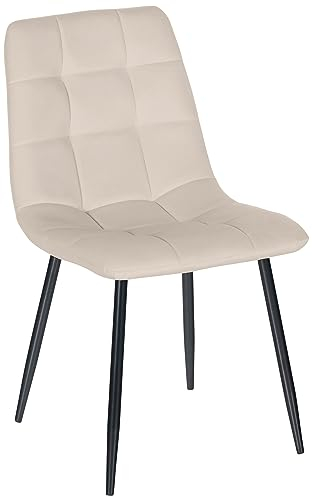 CLP Esszimmerstuhl Antibes | Samt | Gepolstert | Küchenstuhl | Metallbeine mit Bodenschonern | Belastbar bis 150 kg, Farbe:Creme