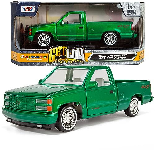 All Star Toys 1992 Chevy 454SS Pickup Lowrider Truck Candy Green 1/24 Druckguss-Modell Motormax Get Low 79036 Exclusive