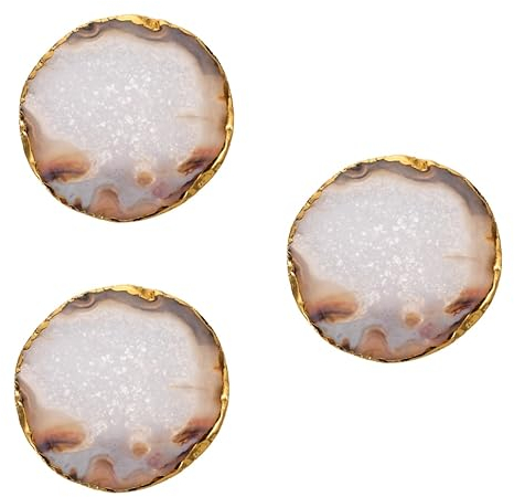 BESTonZON 3stücke Natürliche Achat Untersetzer Ovaler Trinkuntersetzer Gold-plattierte Tassenmatte Aus Achatstein Für Getränke Und Dekoration
