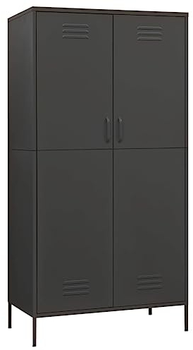 Hommdiy Kleiderschrank 90x50x180cm Garderobenschrank Dielenschrank Schlafzimmerschrank Stahlschrank Lagerschrank Mehrzweckschrank Schrank Stahl Anthrazit