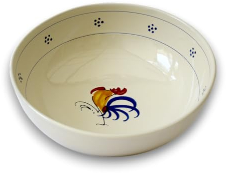 Colì, Saladier en majolique, grand bol en céramique, diamètre 25, hauteur 8,5 cm, motif coq